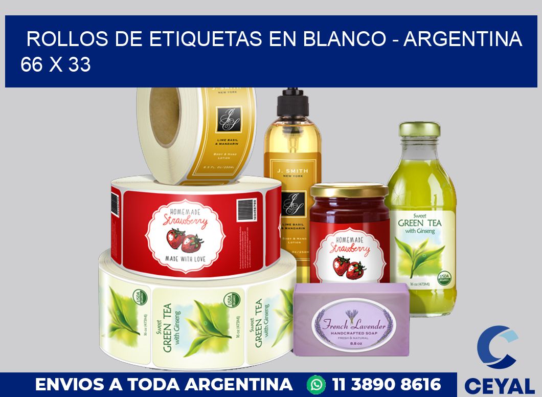 Rollos de etiquetas en blanco - Argentina 66 x 33