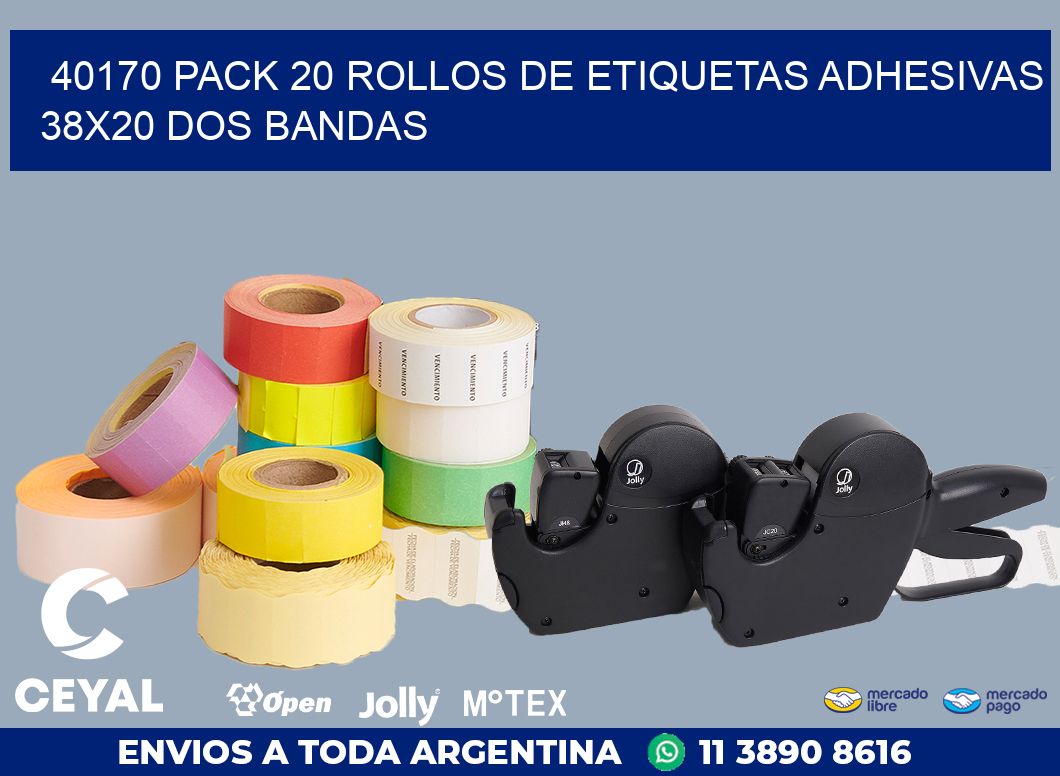 40170 PACK 20 ROLLOS DE ETIQUETAS ADHESIVAS 38X20 DOS BANDAS