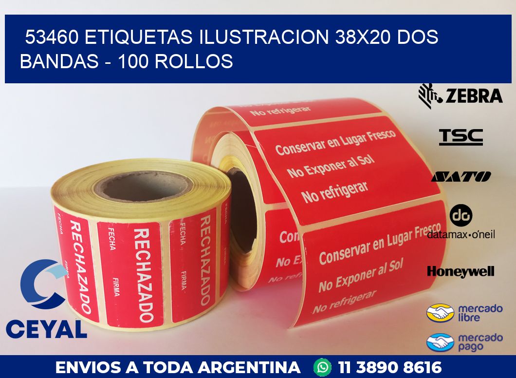 53460 ETIQUETAS ILUSTRACION 38X20 DOS BANDAS - 100 ROLLOS