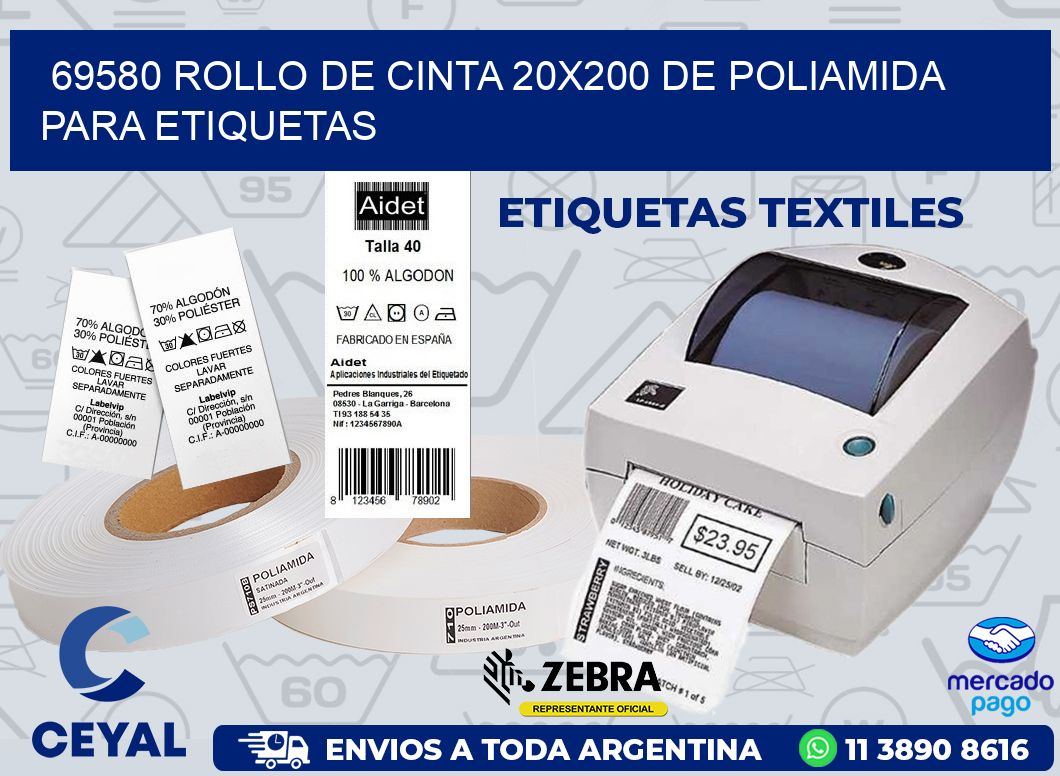 69580 ROLLO DE CINTA 20X200 DE POLIAMIDA PARA ETIQUETAS