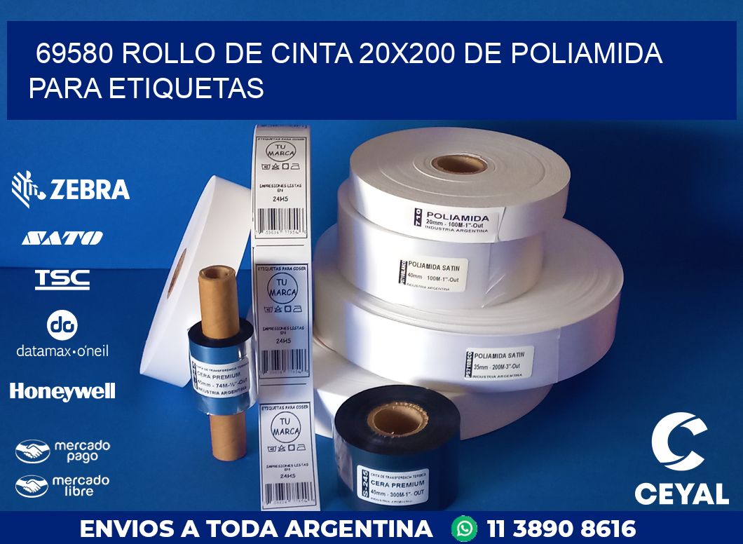 69580 ROLLO DE CINTA 20X200 DE POLIAMIDA PARA ETIQUETAS
