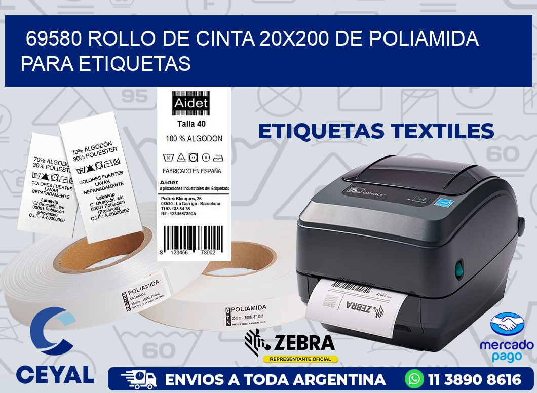 69580 ROLLO DE CINTA 20X200 DE POLIAMIDA PARA ETIQUETAS