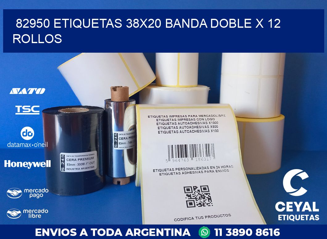 82950 ETIQUETAS 38X20 BANDA DOBLE X 12 ROLLOS