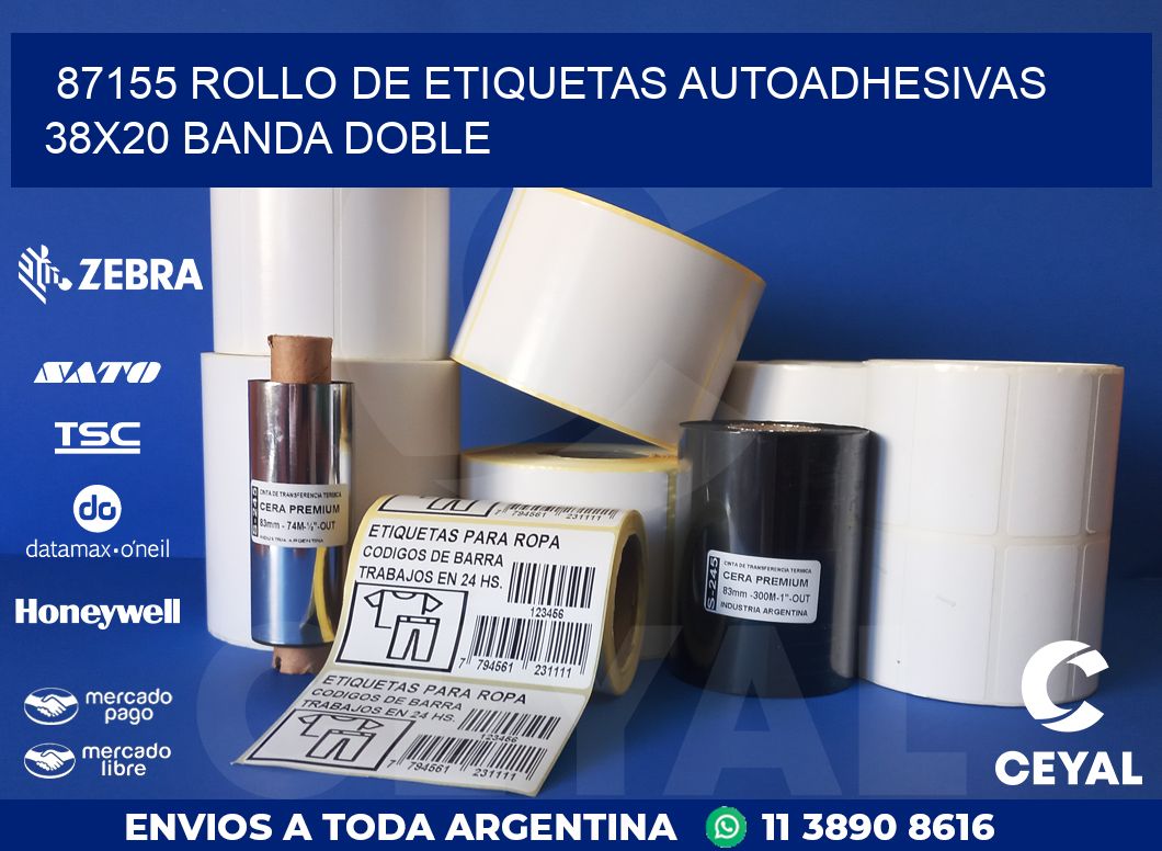 87155 ROLLO DE ETIQUETAS AUTOADHESIVAS 38X20 BANDA DOBLE