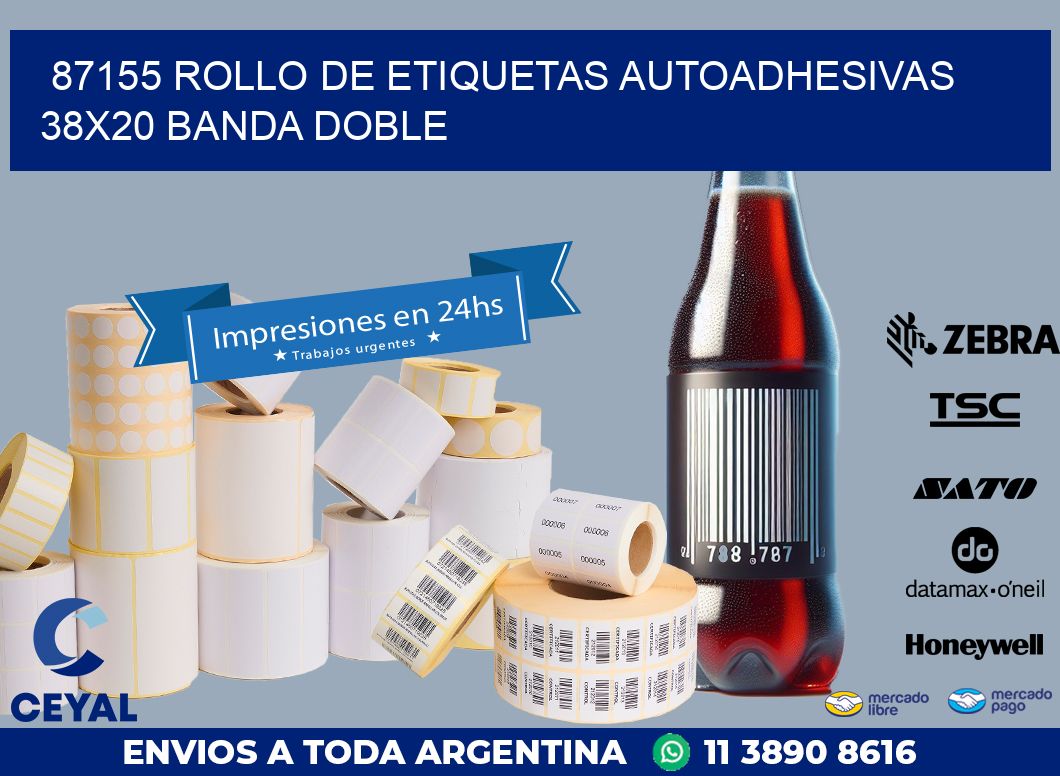 87155 ROLLO DE ETIQUETAS AUTOADHESIVAS 38X20 BANDA DOBLE