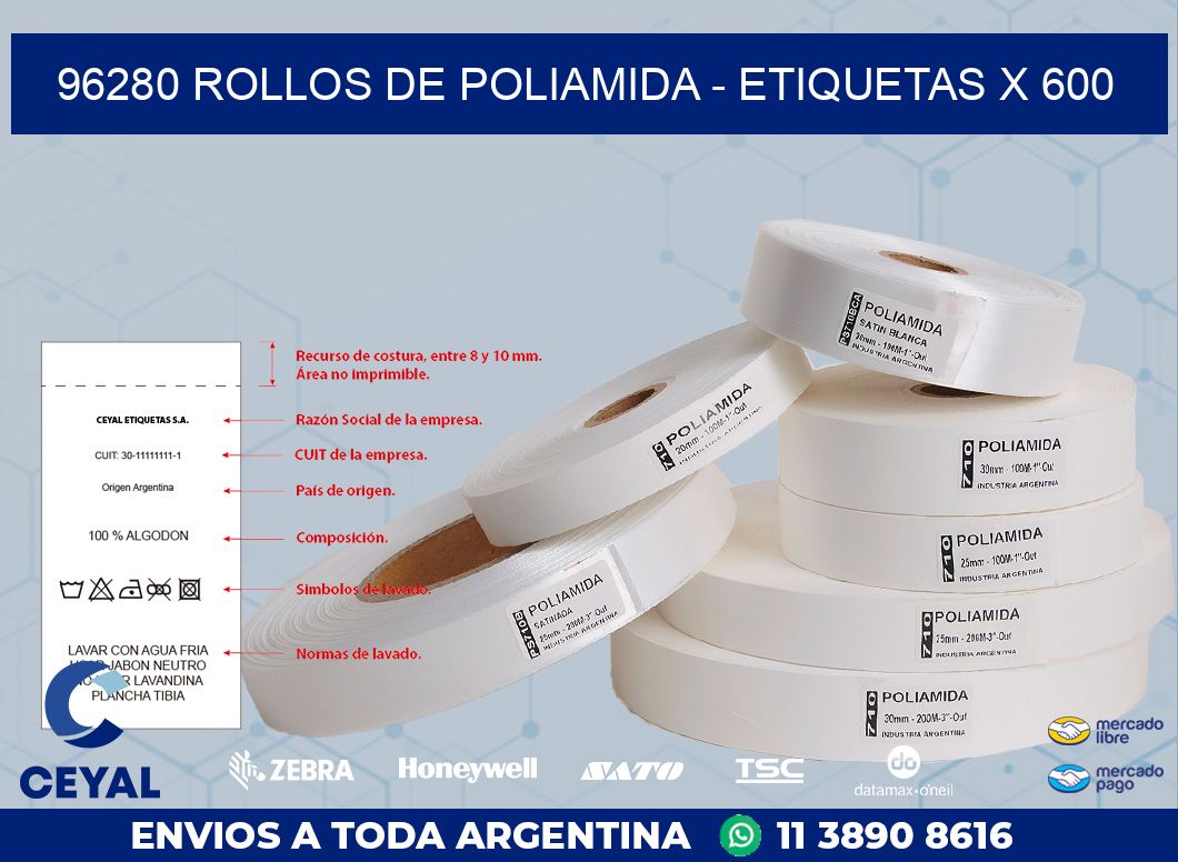 96280 ROLLOS DE POLIAMIDA - ETIQUETAS X 600