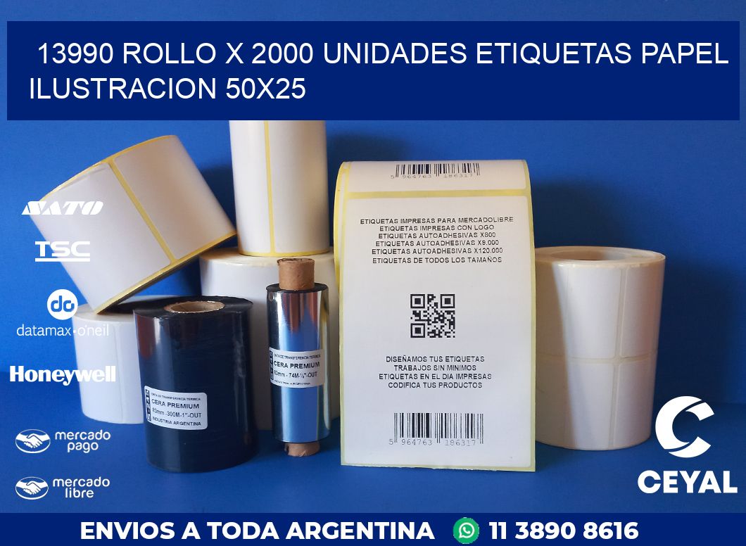 13990 ROLLO X 2000 UNIDADES ETIQUETAS PAPEL ILUSTRACION 50X25