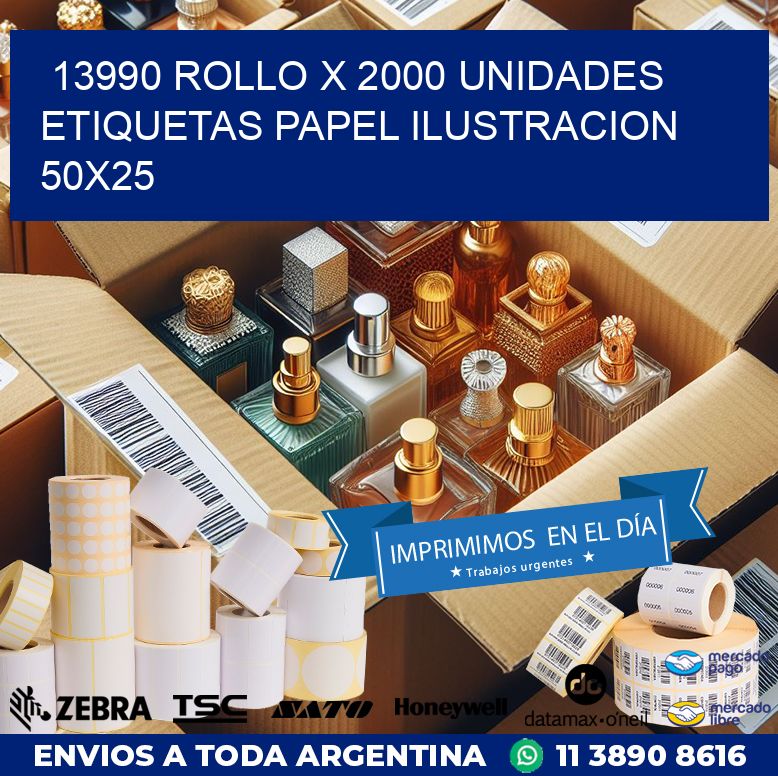 13990 ROLLO X 2000 UNIDADES ETIQUETAS PAPEL ILUSTRACION 50X25