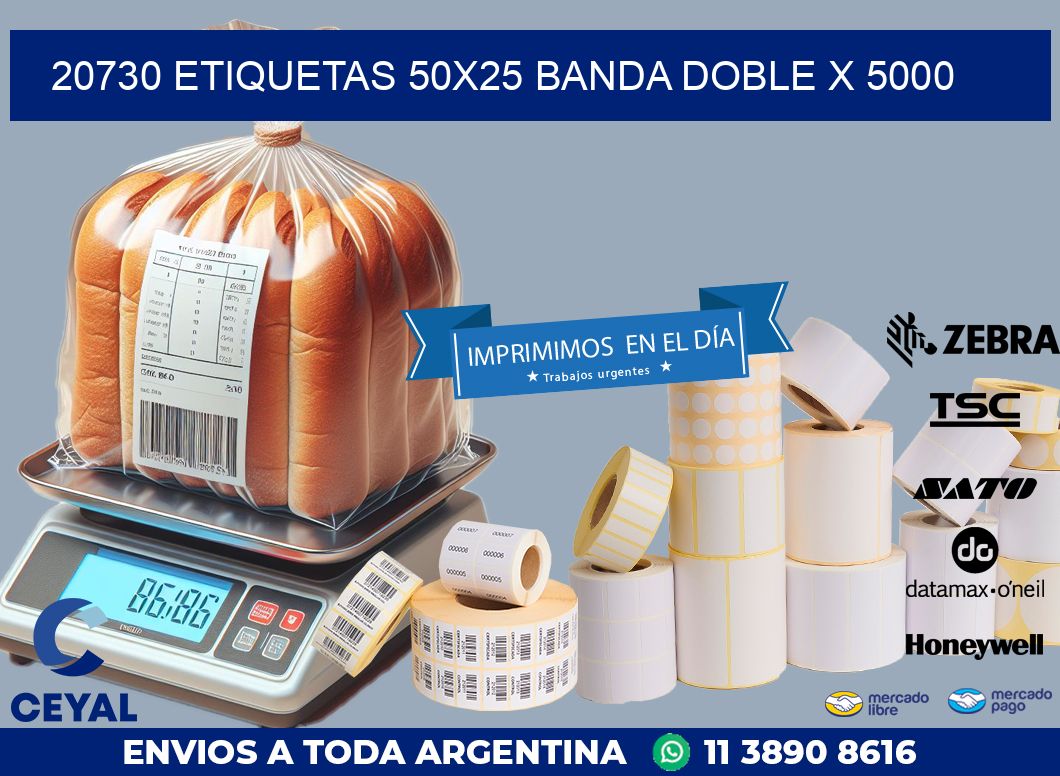 20730 ETIQUETAS 50X25 BANDA DOBLE X 5000