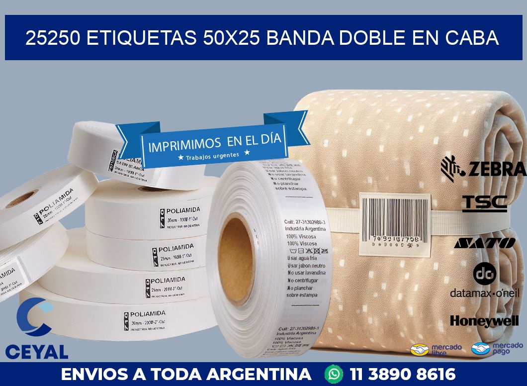 25250 ETIQUETAS 50X25 BANDA DOBLE EN CABA