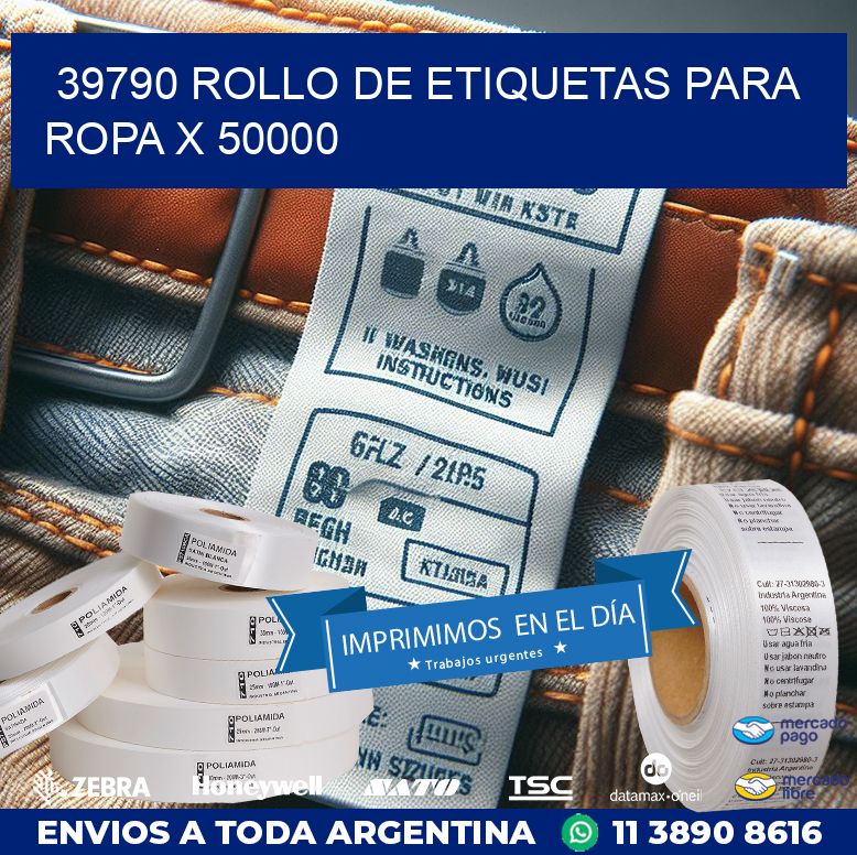 39790 ROLLO DE ETIQUETAS PARA ROPA X 50000