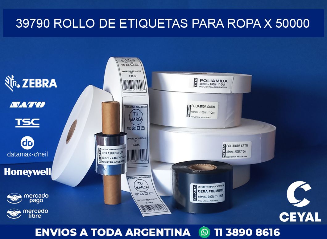 39790 ROLLO DE ETIQUETAS PARA ROPA X 50000