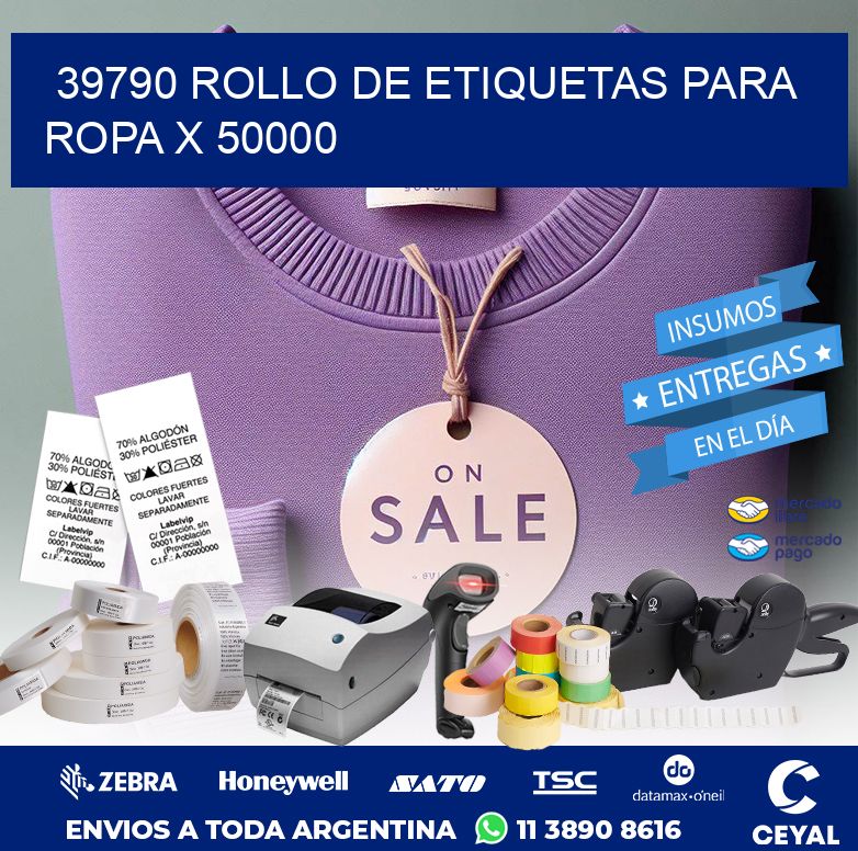 39790 ROLLO DE ETIQUETAS PARA ROPA X 50000