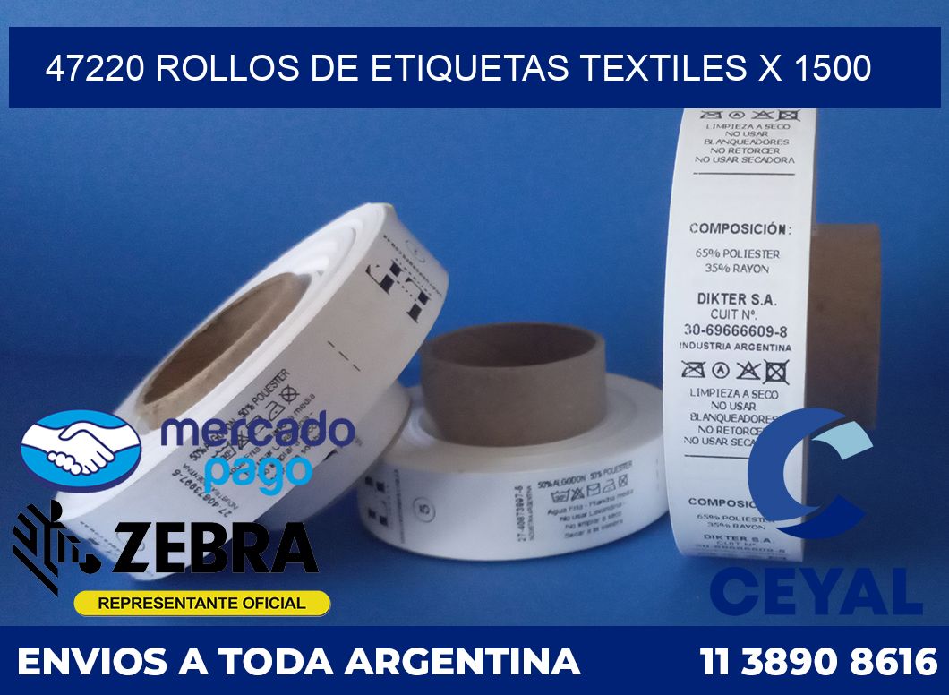 47220 ROLLOS DE ETIQUETAS TEXTILES X 1500