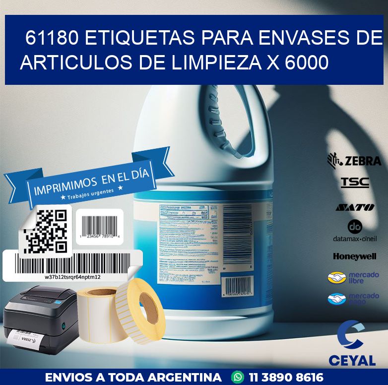 61180 ETIQUETAS PARA ENVASES DE ARTICULOS DE LIMPIEZA X 6000
