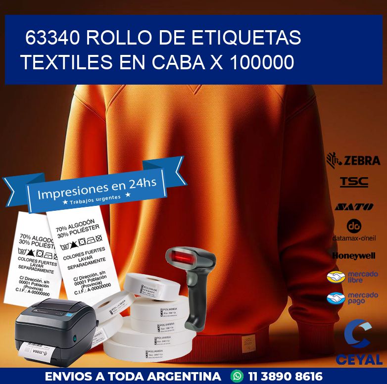63340 ROLLO DE ETIQUETAS TEXTILES EN CABA X 100000