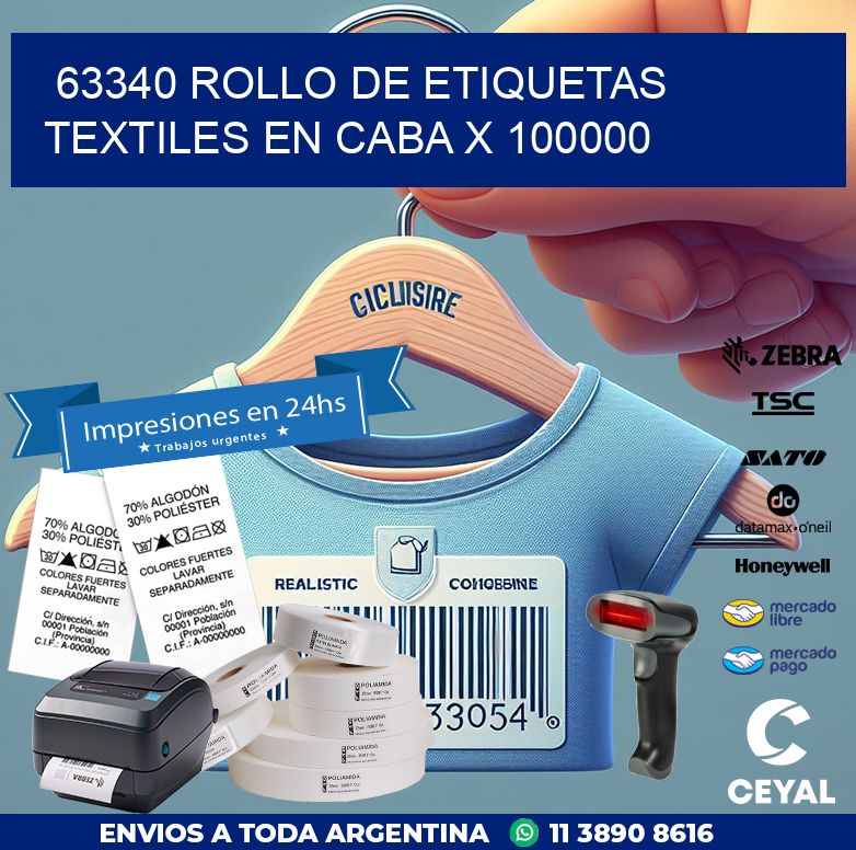 63340 ROLLO DE ETIQUETAS TEXTILES EN CABA X 100000