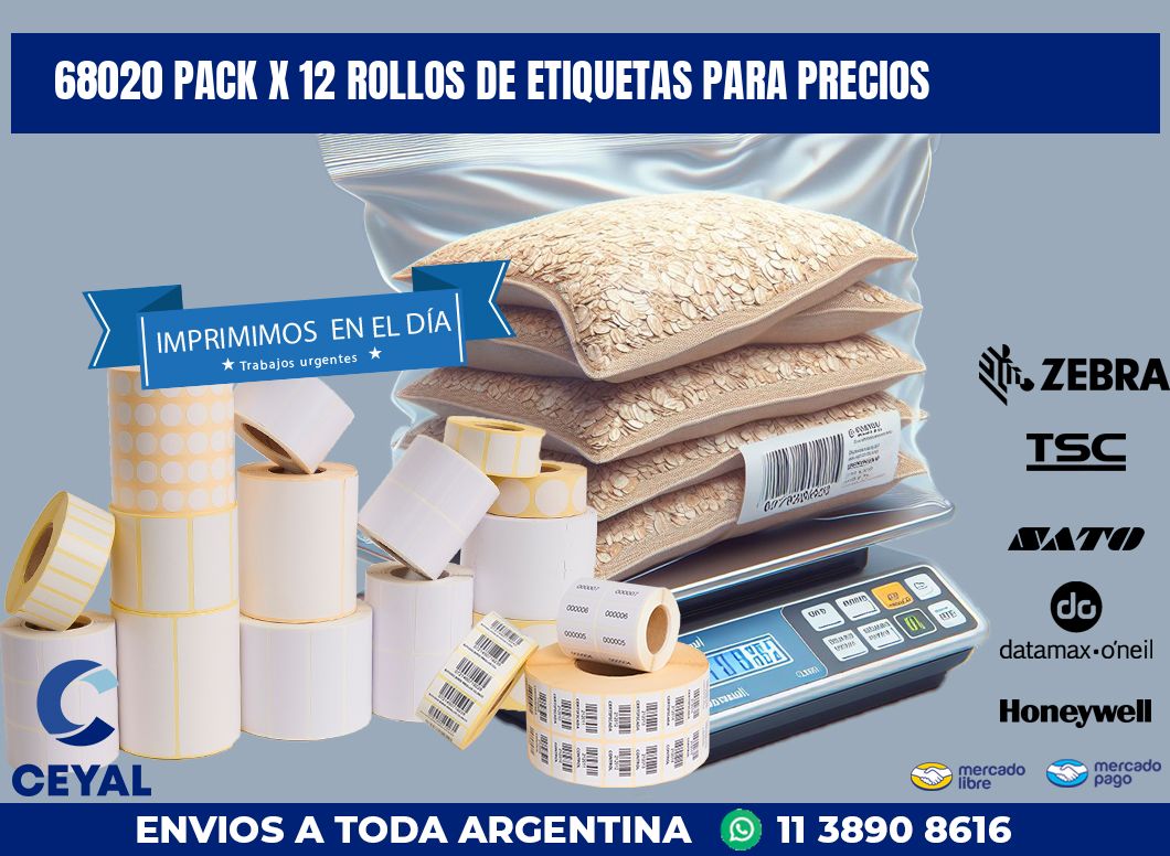 68020 PACK X 12 ROLLOS DE ETIQUETAS PARA PRECIOS