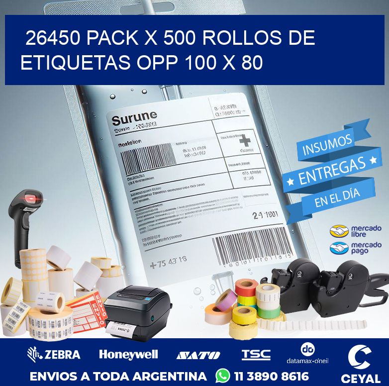 26450 PACK X 500 ROLLOS DE ETIQUETAS OPP 100 X 80