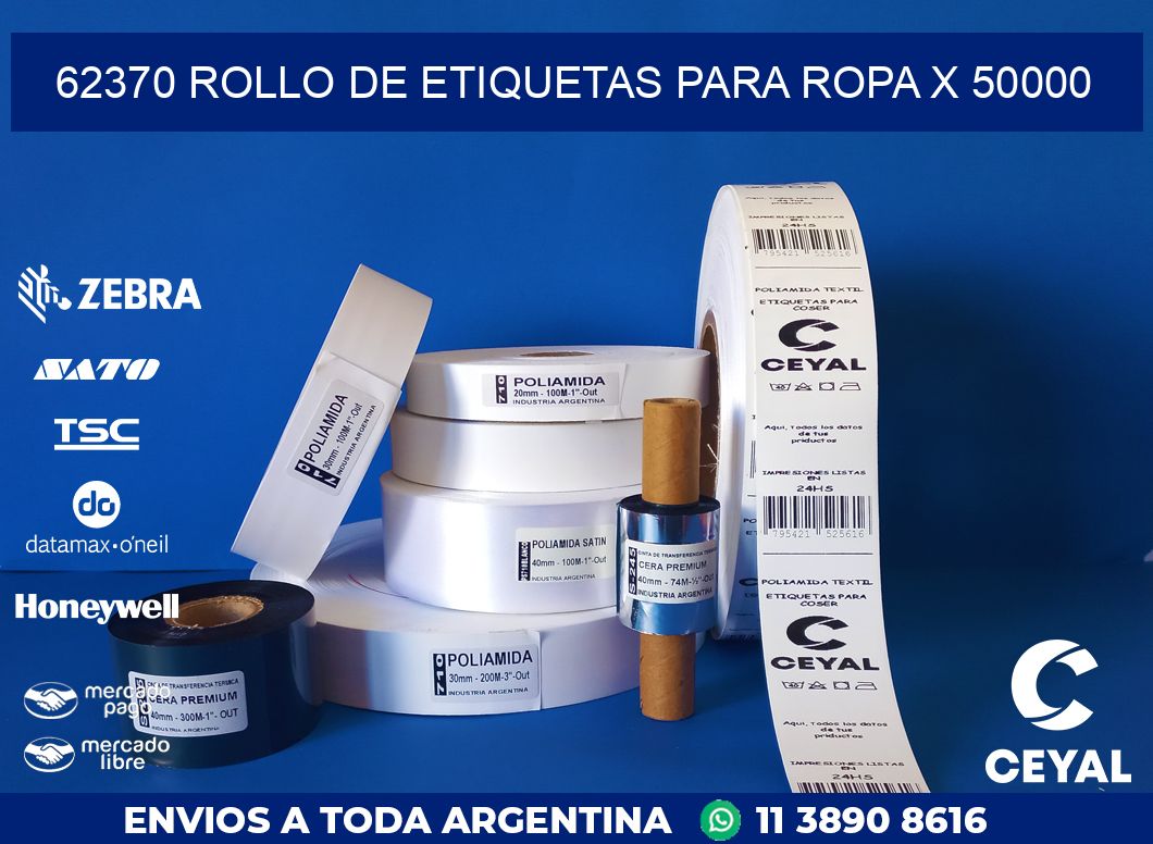 62370 ROLLO DE ETIQUETAS PARA ROPA X 50000