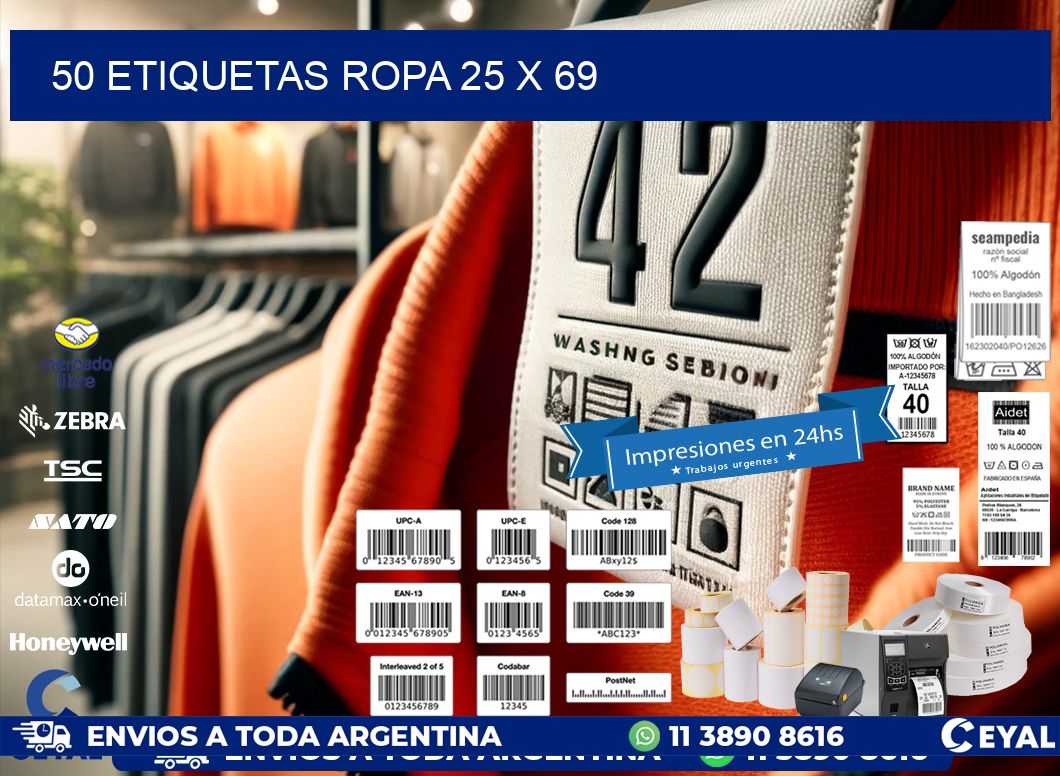 50 ETIQUETAS ROPA 25 x 69