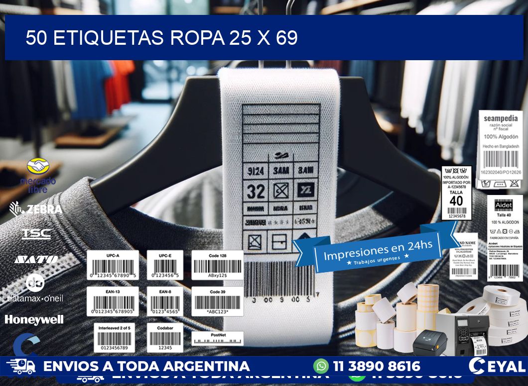50 ETIQUETAS ROPA 25 x 69