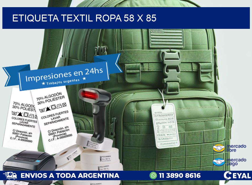 ETIQUETA TEXTIL ROPA 58 x 85