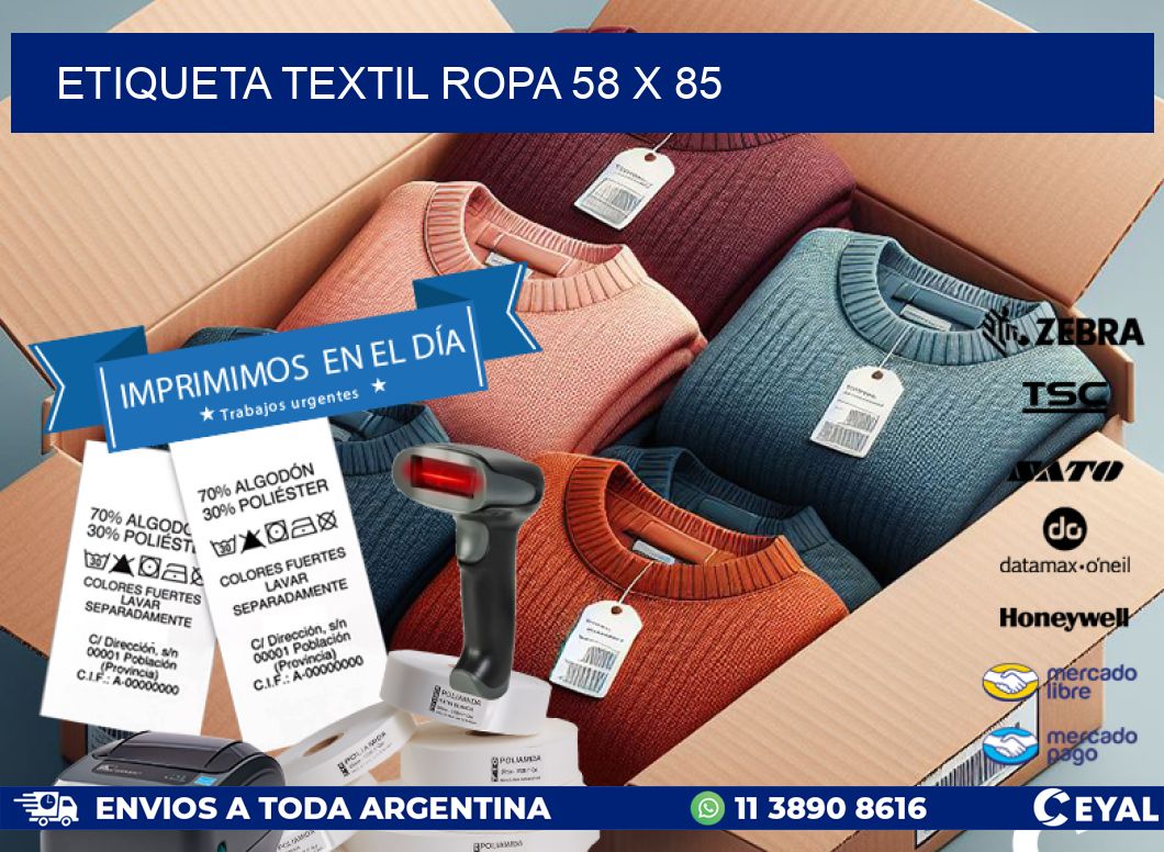ETIQUETA TEXTIL ROPA 58 x 85