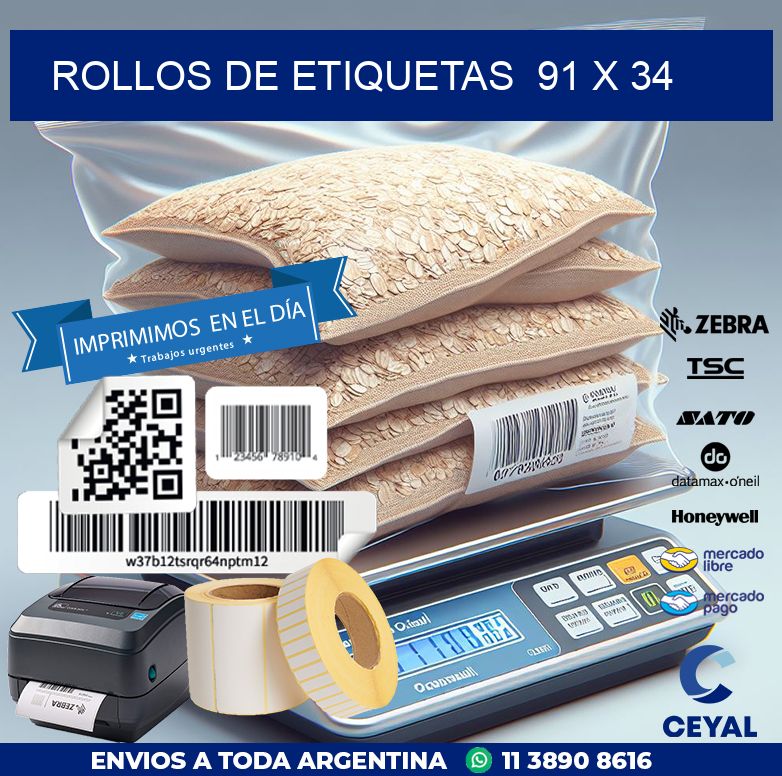 ROLLOS DE ETIQUETAS  91 x 34