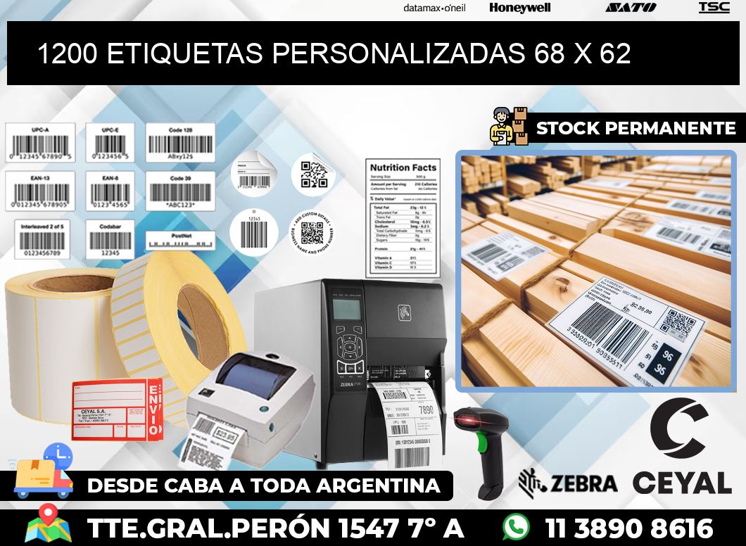 1200 ETIQUETAS PERSONALIZADAS 68 x 62