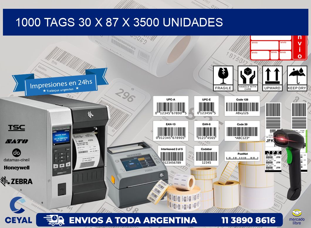 1000 TAGS 30 x 87 X 3500 UNIDADES