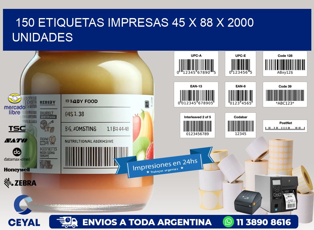 150 ETIQUETAS IMPRESAS 45 x 88 X 2000 UNIDADES
