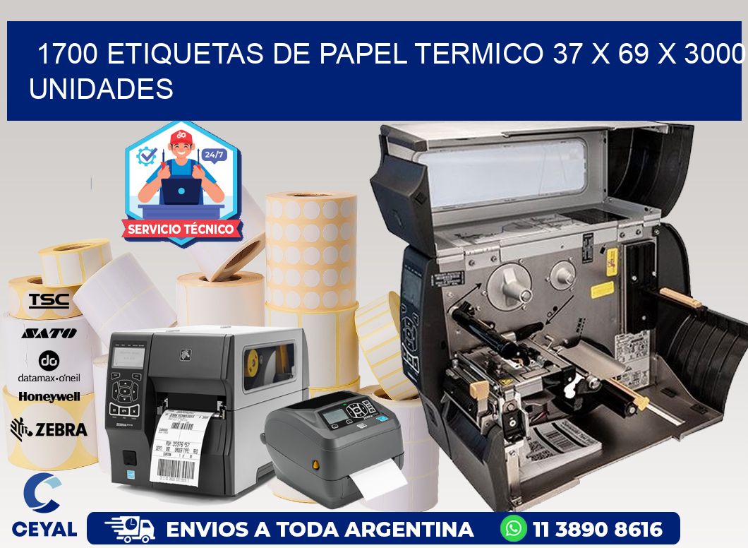 1700 ETIQUETAS DE PAPEL TERMICO 37 x 69 X 3000 UNIDADES