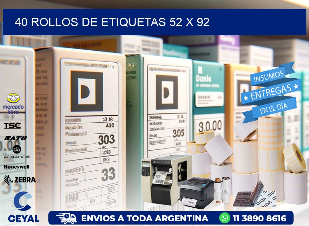 40 ROLLOS DE ETIQUETAS 52 x 92