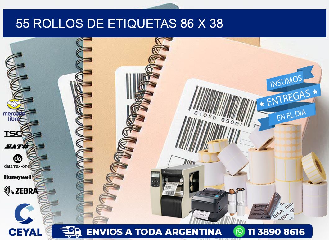 55 ROLLOS DE ETIQUETAS 86 x 38