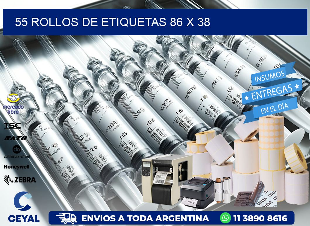 55 ROLLOS DE ETIQUETAS 86 x 38