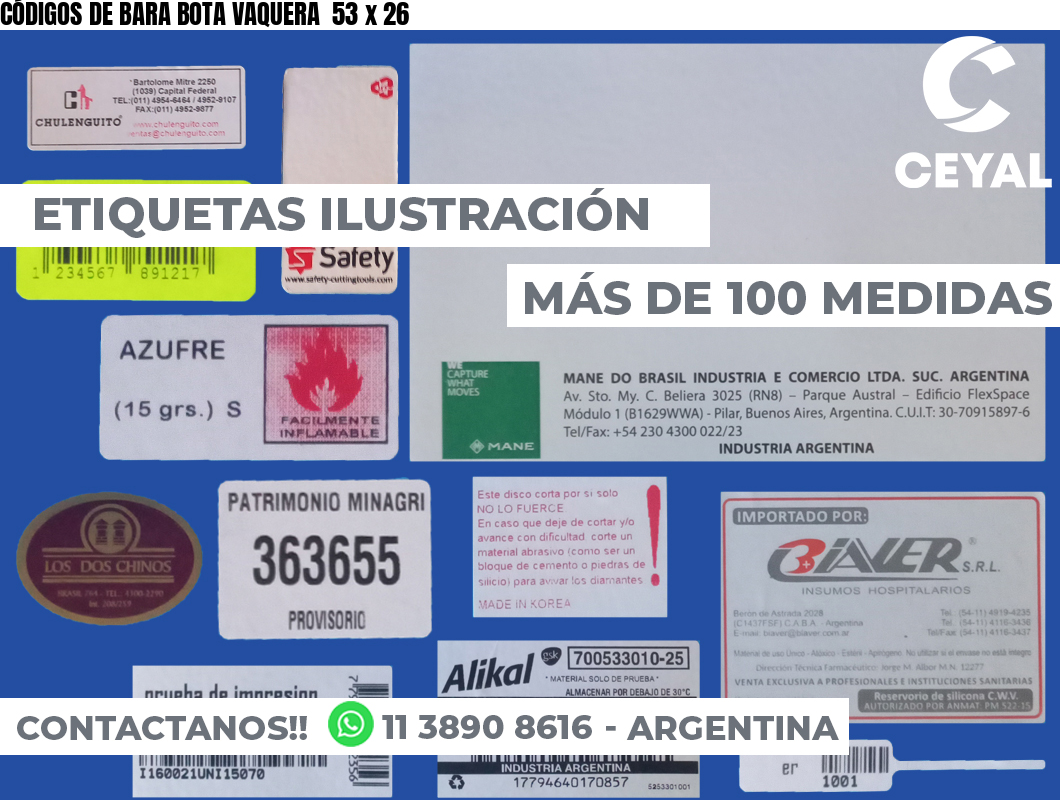 CÓDIGOS DE BARA BOTA VAQUERA  53 x 26