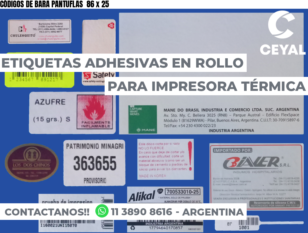 CÓDIGOS DE BARA PANTUFLAS  86 x 25