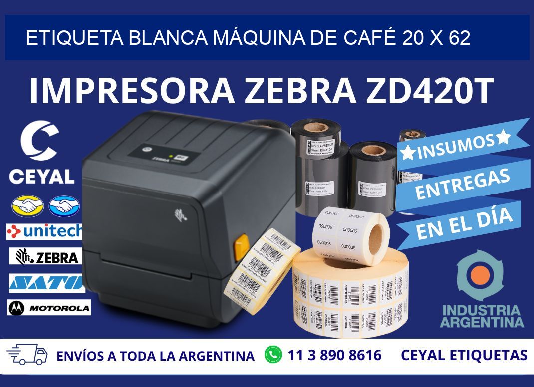 ETIQUETA BLANCA MÁQUINA DE CAFÉ 20 x 62