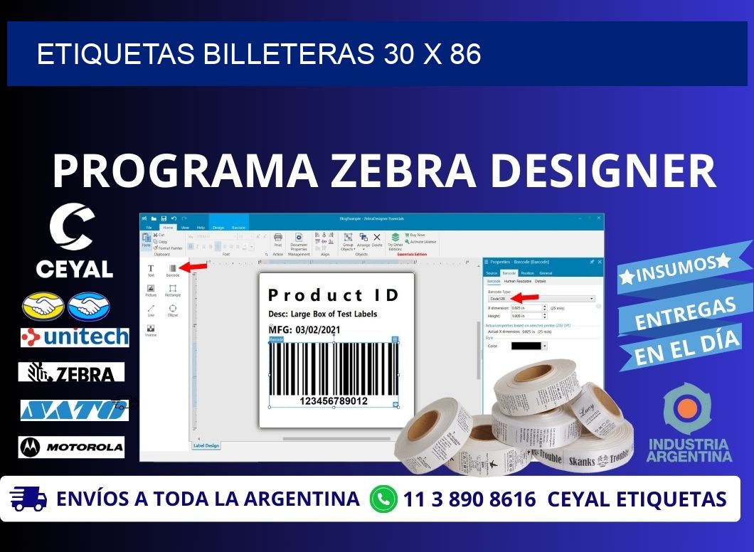 ETIQUETAS BILLETERAS 30 x 86