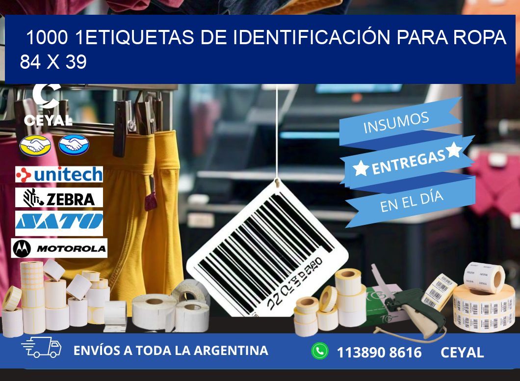 1000 1ETIQUETAS DE IDENTIFICACIÓN PARA ROPA 84 x 39