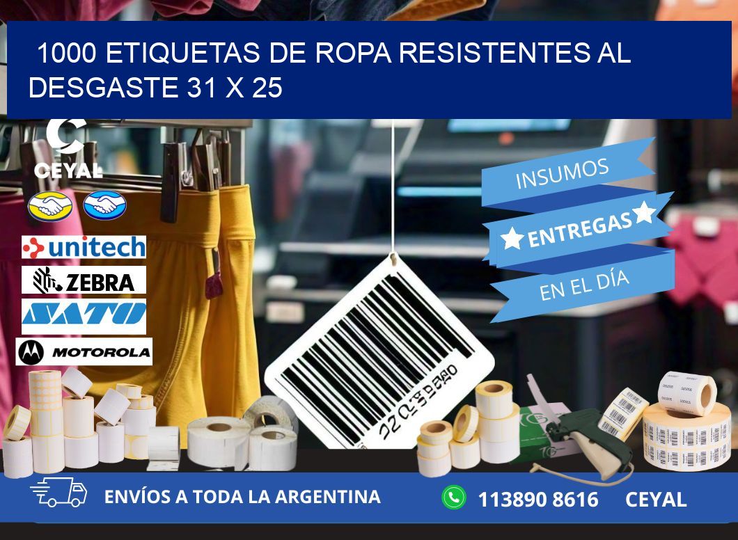 1000 ETIQUETAS DE ROPA RESISTENTES AL DESGASTE 31 x 25