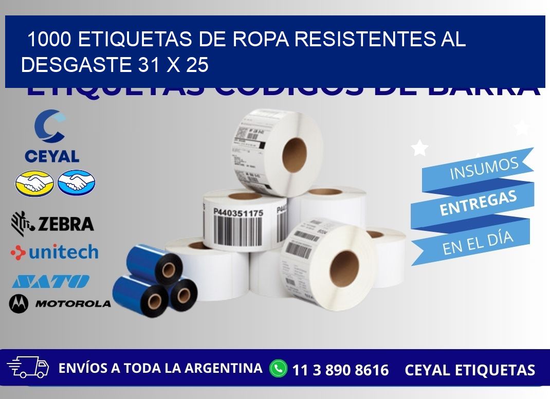 1000 ETIQUETAS DE ROPA RESISTENTES AL DESGASTE 31 x 25