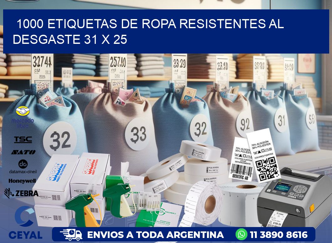 1000 ETIQUETAS DE ROPA RESISTENTES AL DESGASTE 31 x 25