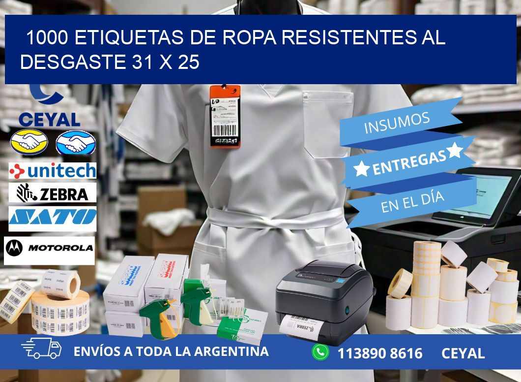 1000 ETIQUETAS DE ROPA RESISTENTES AL DESGASTE 31 x 25