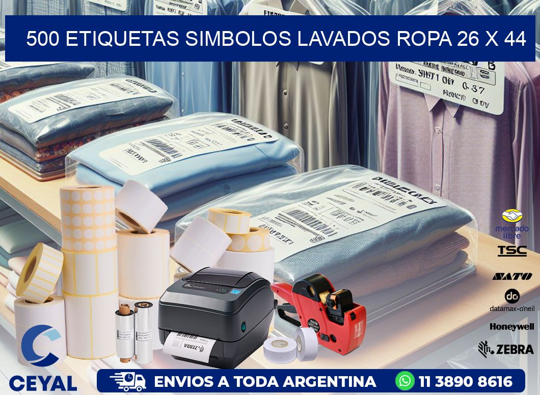 500 ETIQUETAS SIMBOLOS LAVADOS ROPA 26 x 44