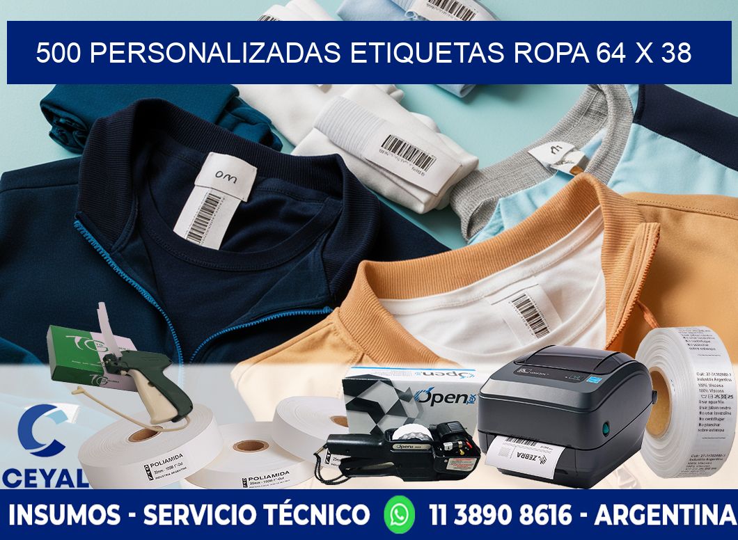 500 PERSONALIZADAS ETIQUETAS ROPA 64 x 38