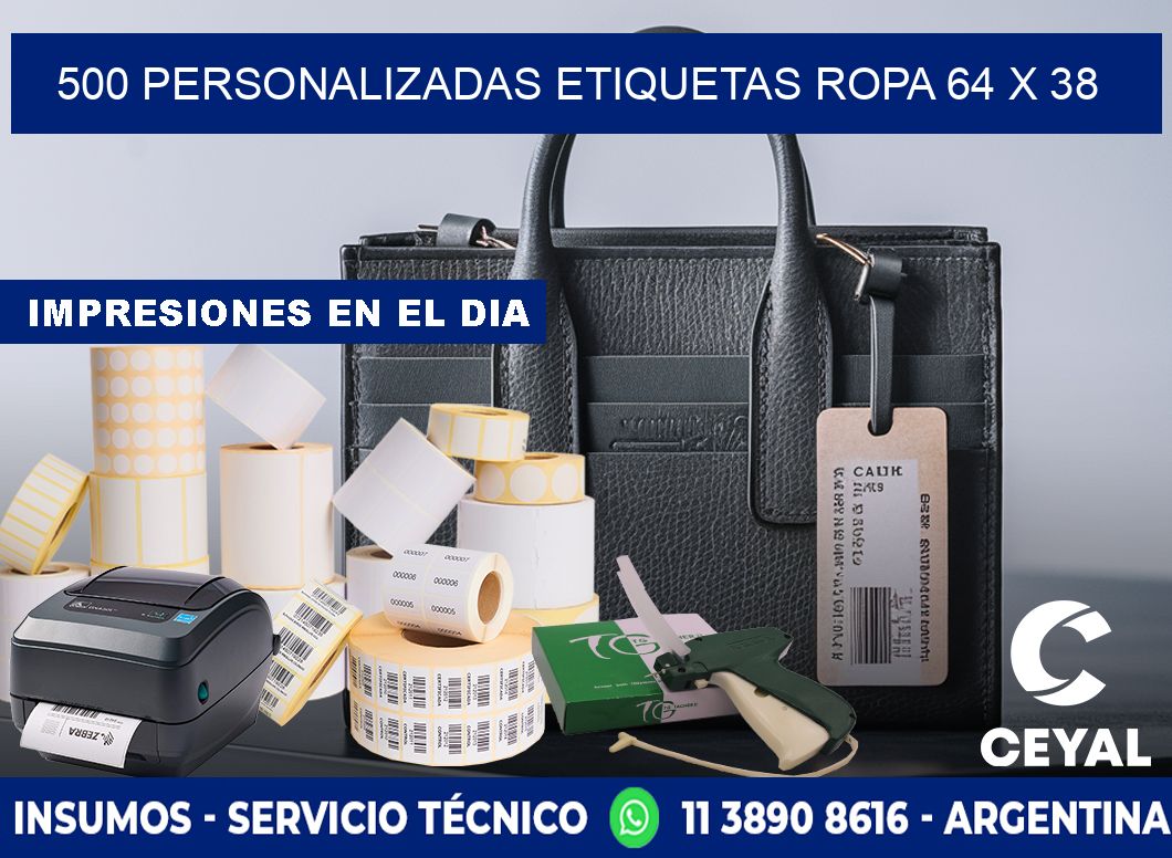 500 PERSONALIZADAS ETIQUETAS ROPA 64 x 38