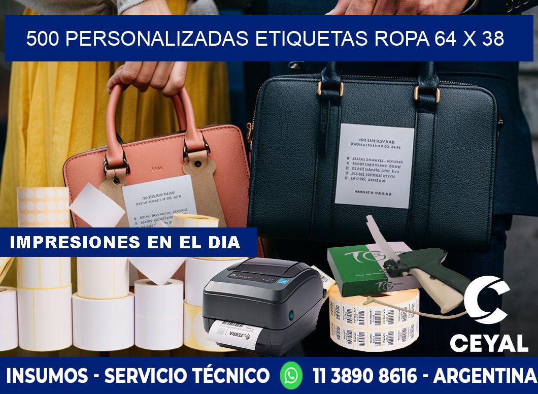 500 PERSONALIZADAS ETIQUETAS ROPA 64 x 38