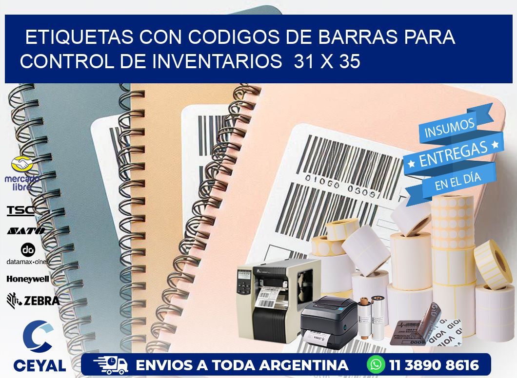 Etiquetas con Codigos de Barras para Control de Inventarios  31 x 35
